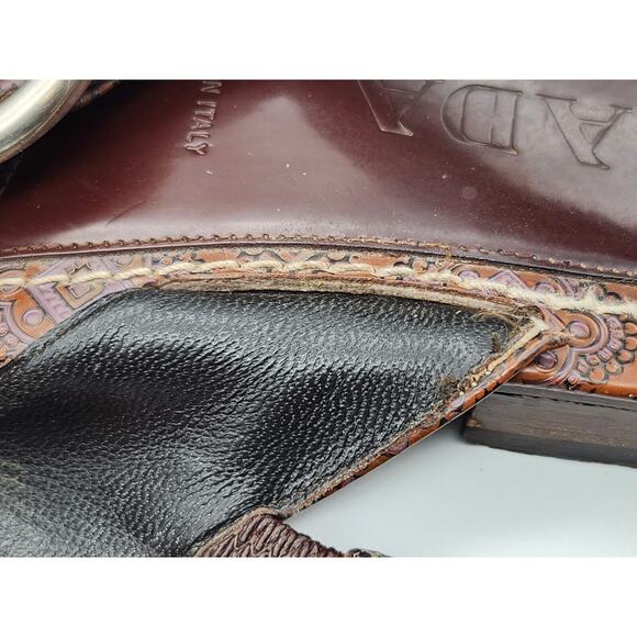 Prada - Cross Strap Leather Slingback Sandal Slide Low Heel Brown Size 40 - Picture 12 of 12